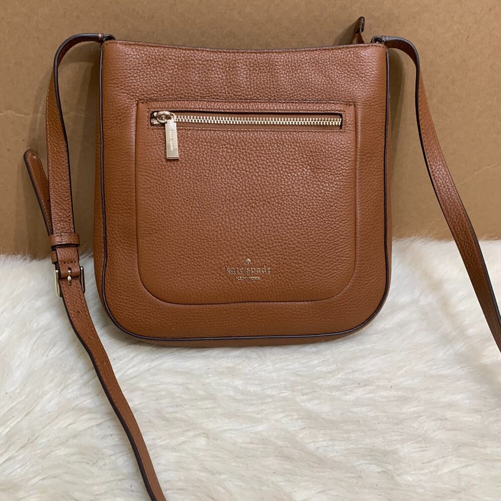 KATE SPADE New York Gingerbread Brown Leather LEILA North South Crossbody